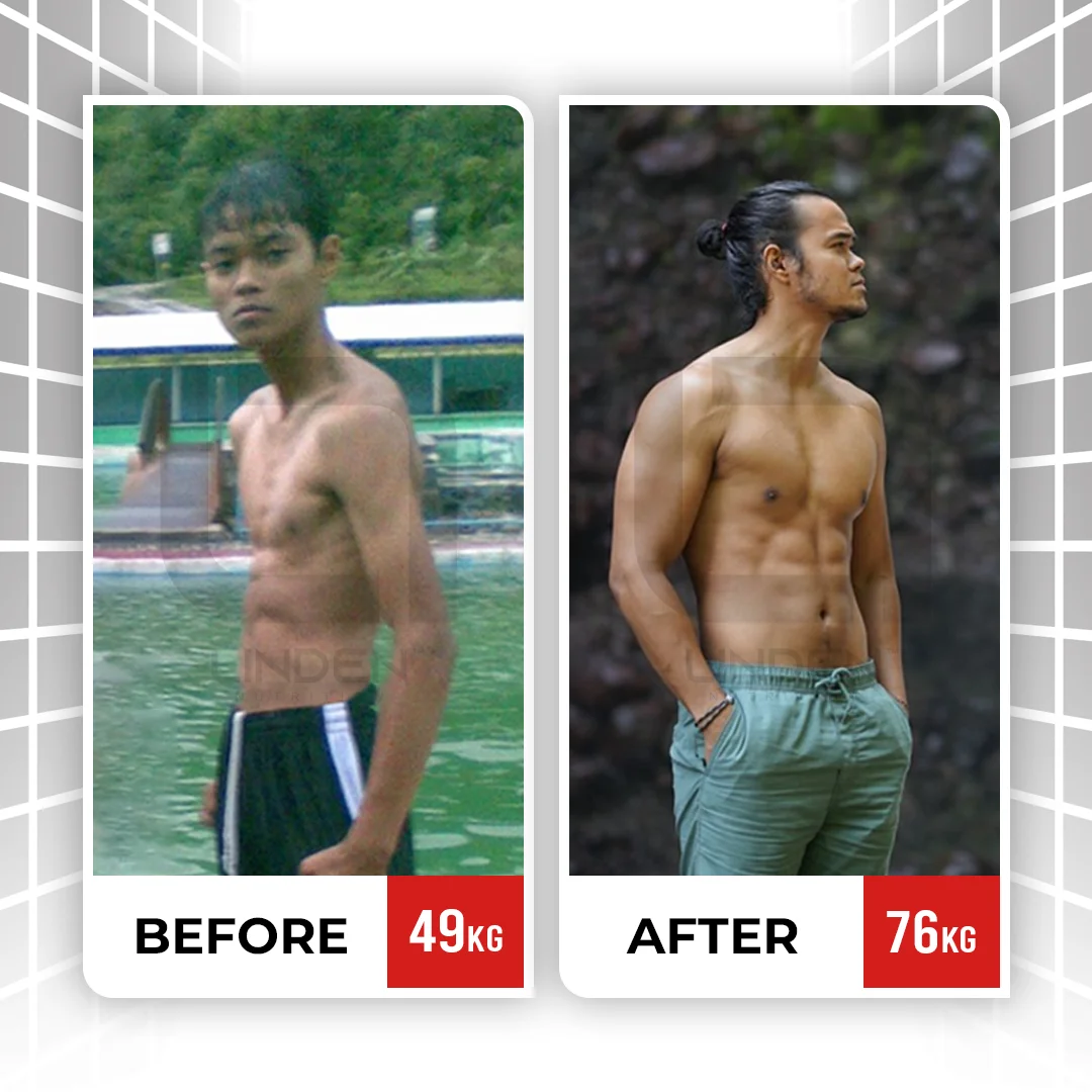 Gilang - 29 tahun “Selama gua pake Lin-Mass, gak cuma badan gua aja yang berisi, tapi gua ngerasa nafsu makan gua jadi bertambah dan lebih banyak”