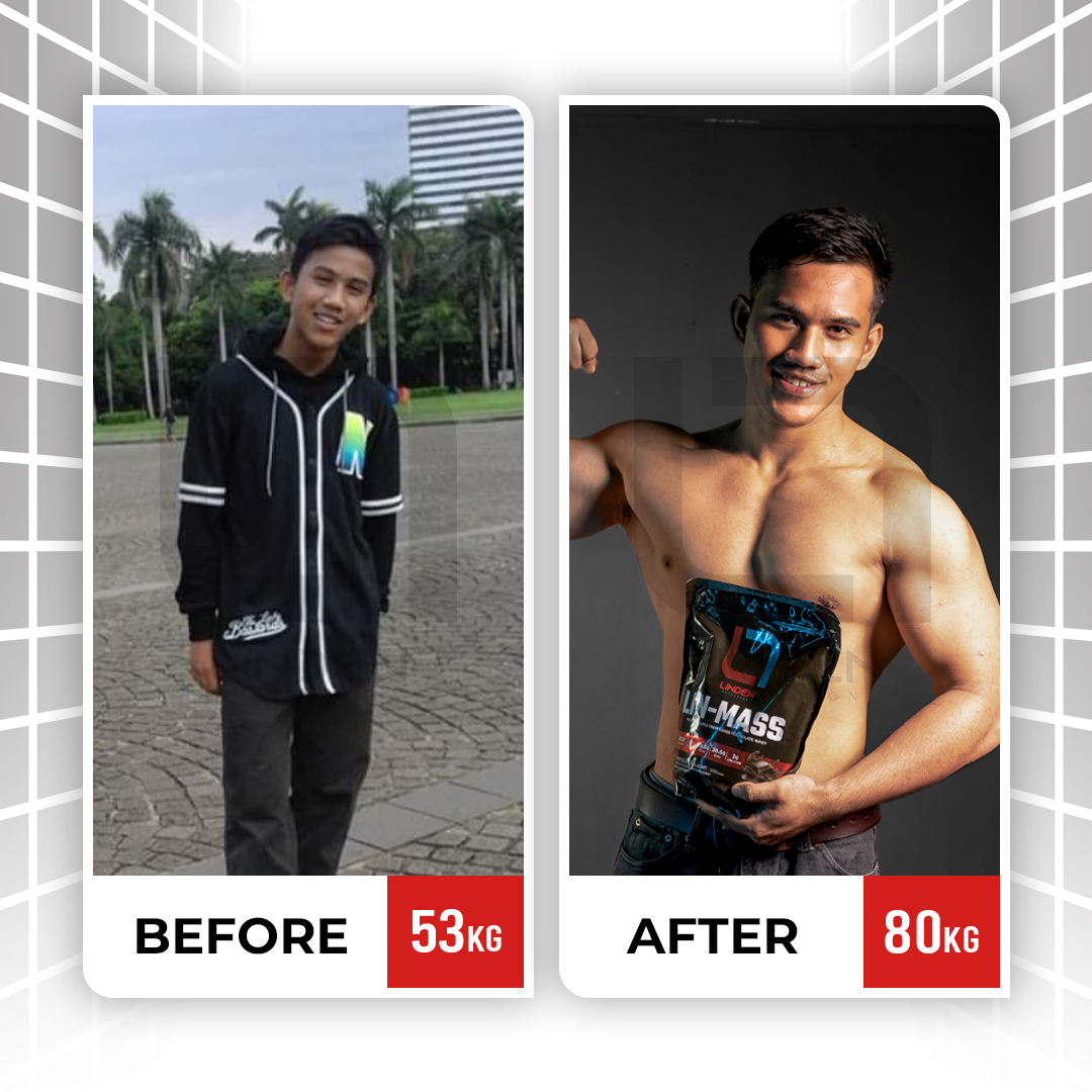 Irvin - 25 tahun “Lin-Mass ini bikin progress bulking gua jauh lebih cepat dan yang naik lebih dominan massa otot gua”.
