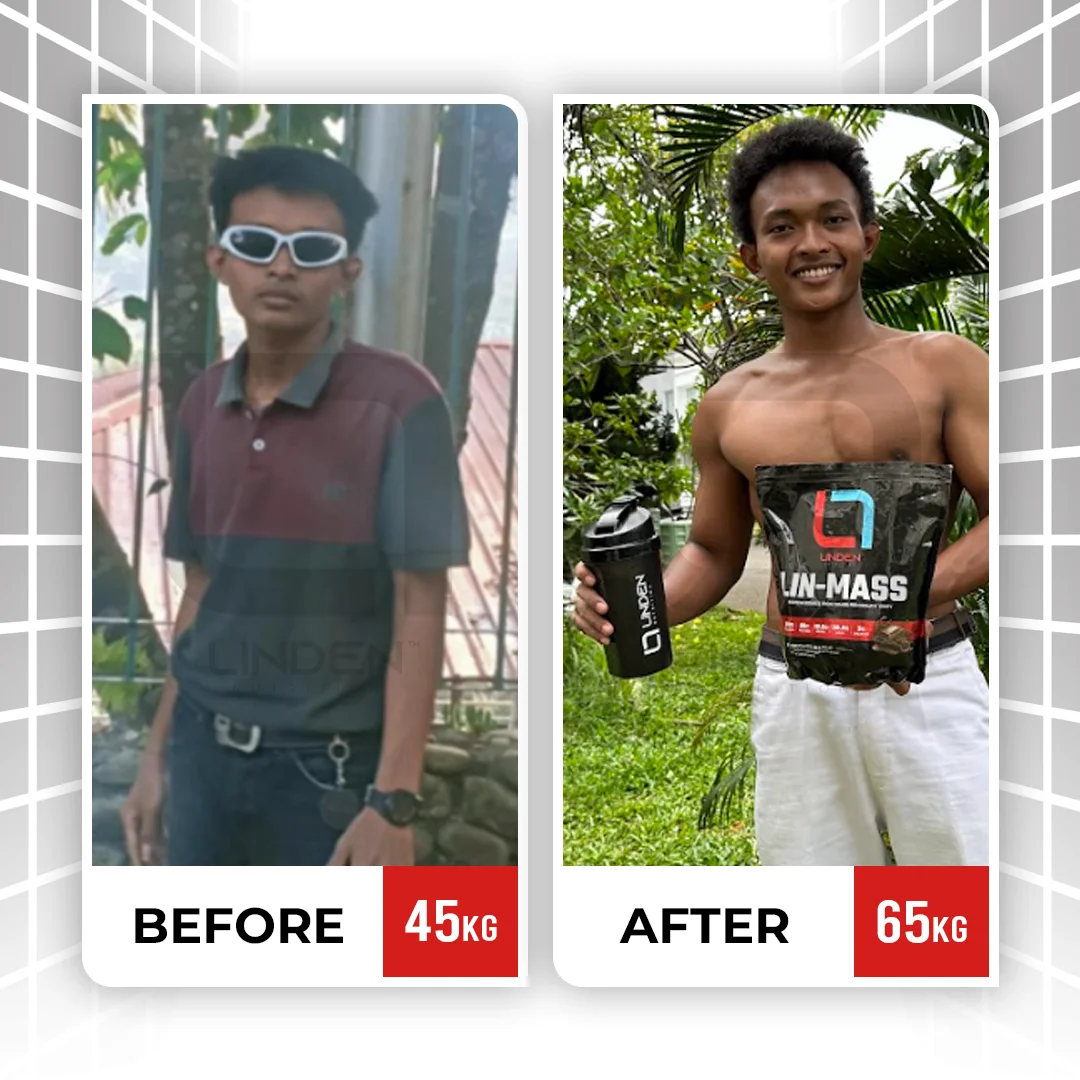 M. Anwar - 18 tahun “Dibully sama temen karena fisik gua yang kecil, kurus dan hitam jadi motivasi gua untuk bertransformasi seperti sekarang. Dengan bantuan Lin-Mass, gua jadi lebih berisi dan makin pede. Dan gua buktiin ke yang ngebully gua waktu itu, kalau gua sudah jauh lebih baik!”