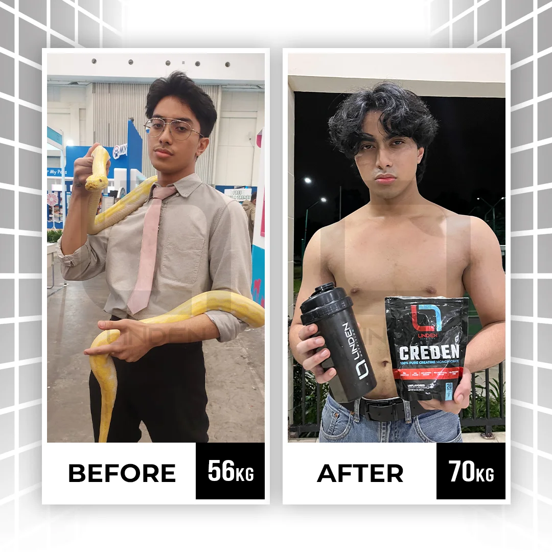Giffari - Pejuang Gemuk! “Cobain Creatine Import dari Linden Nutrition sebelum launching rasanya yang pasti seneng karena BB dan massa otot gua real naik! Rekomendasi creatine yang beneran 100 % murni cuma Creden ini”.